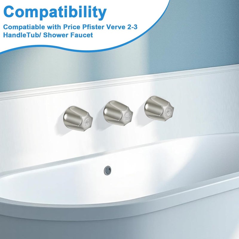 Coolfell Metal Shower Knobs 3 Piece Replacement, Compatible with Price Pfister Shower Verve and Faucet Handle, Shower Knob for 12 Tooth 9.5mm Valve stem, Height 2.35 in Width 2.35 in (Brushed Nickel) - Image 5